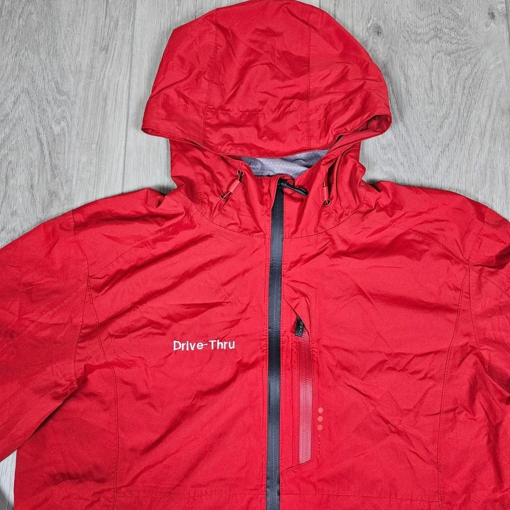 Chick-fil-A Waterproof Jacket Mens Small Red Full Zip Employee Hoodie Drive-Thru